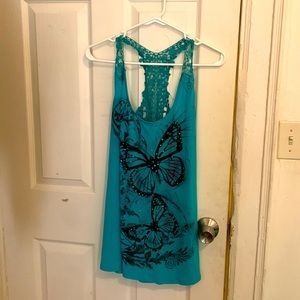 Turquoise butterfly tank top